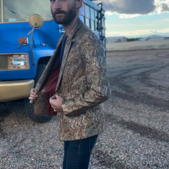 70s Vintage Gold Paisley Coat Unisex Chetta B Evening - Picture 11 of 14